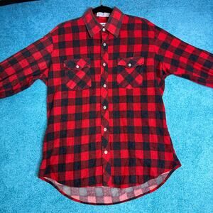 Vintage 70s/80s Red Plaid Lumberjack Flannel Shirt Size L Thick Utility Workwear